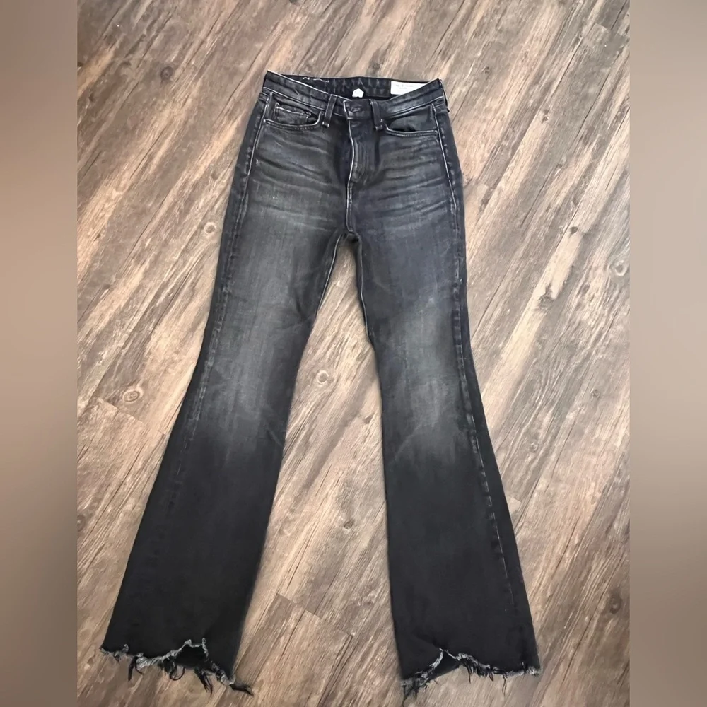 Rag & Bone Nina High-Rise Flare Jeans Black Raw Hem Size 25